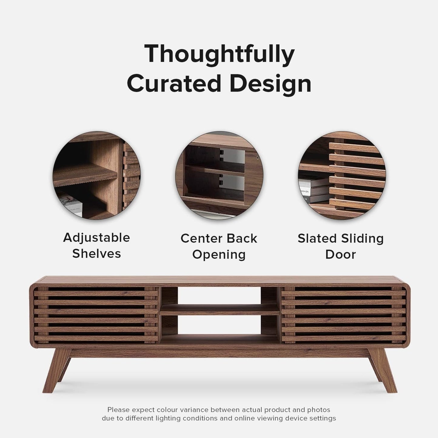 59 Inch Walnut TV Stand Mid Century Modern Console ShipItFurniture