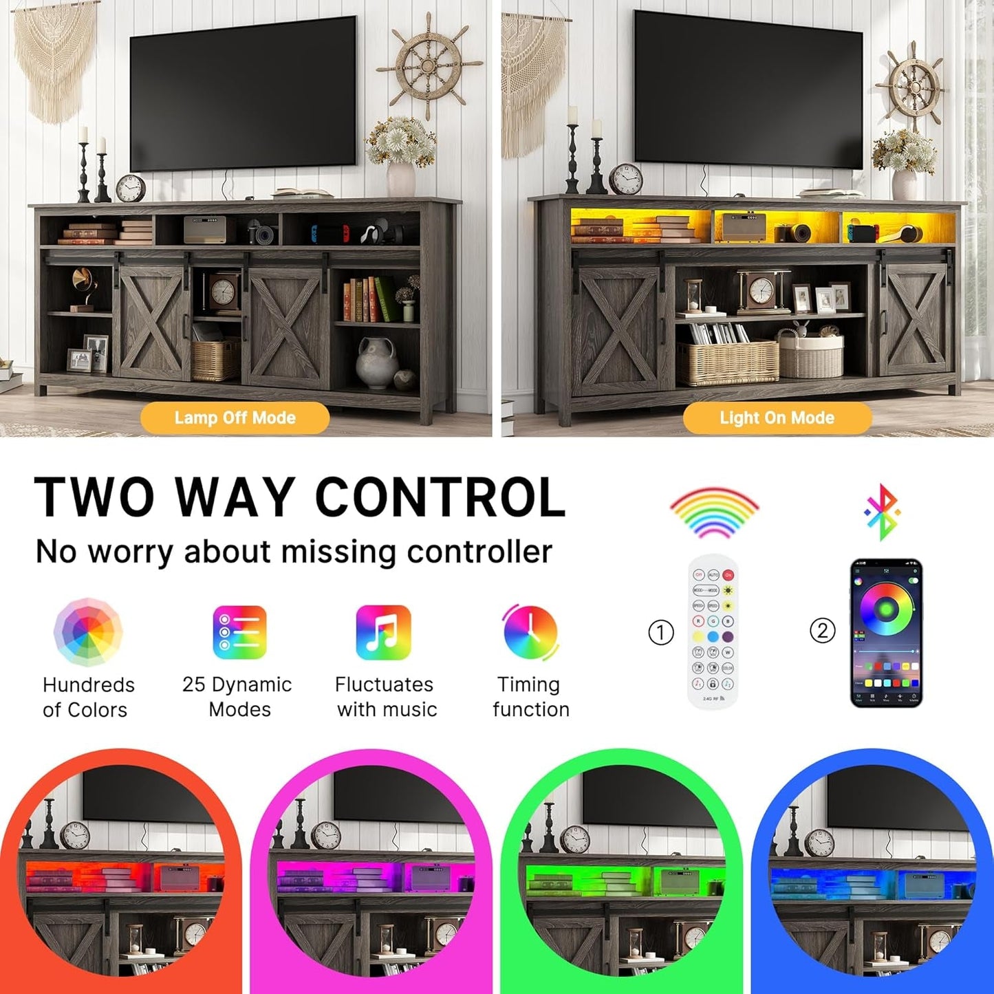 Wooden Farmhouse TV Stand 70 Inch With Double Storage ShipItFurniture