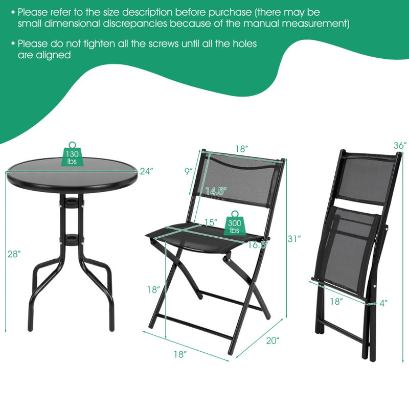 3 Pieces Folding Bistro Table Chairs Set for Indoor and Outdoor ShipItFurniture