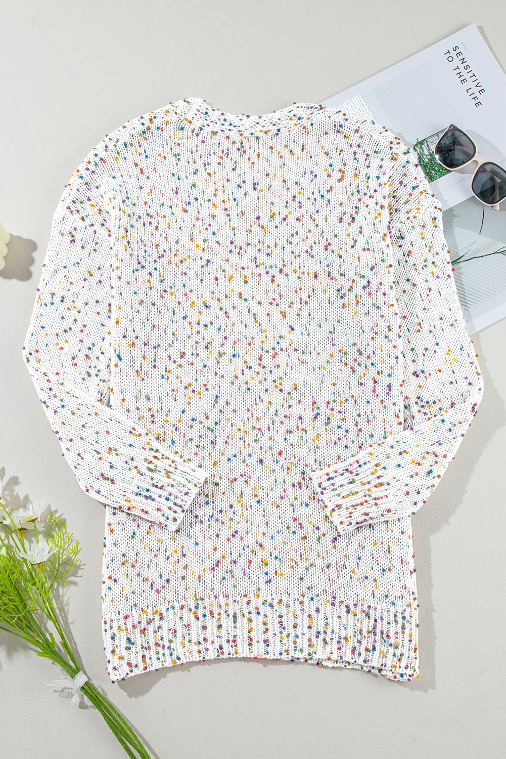 Ailany Confetti Rib Knit Long Sleeve Cardigan Threaded Pear
