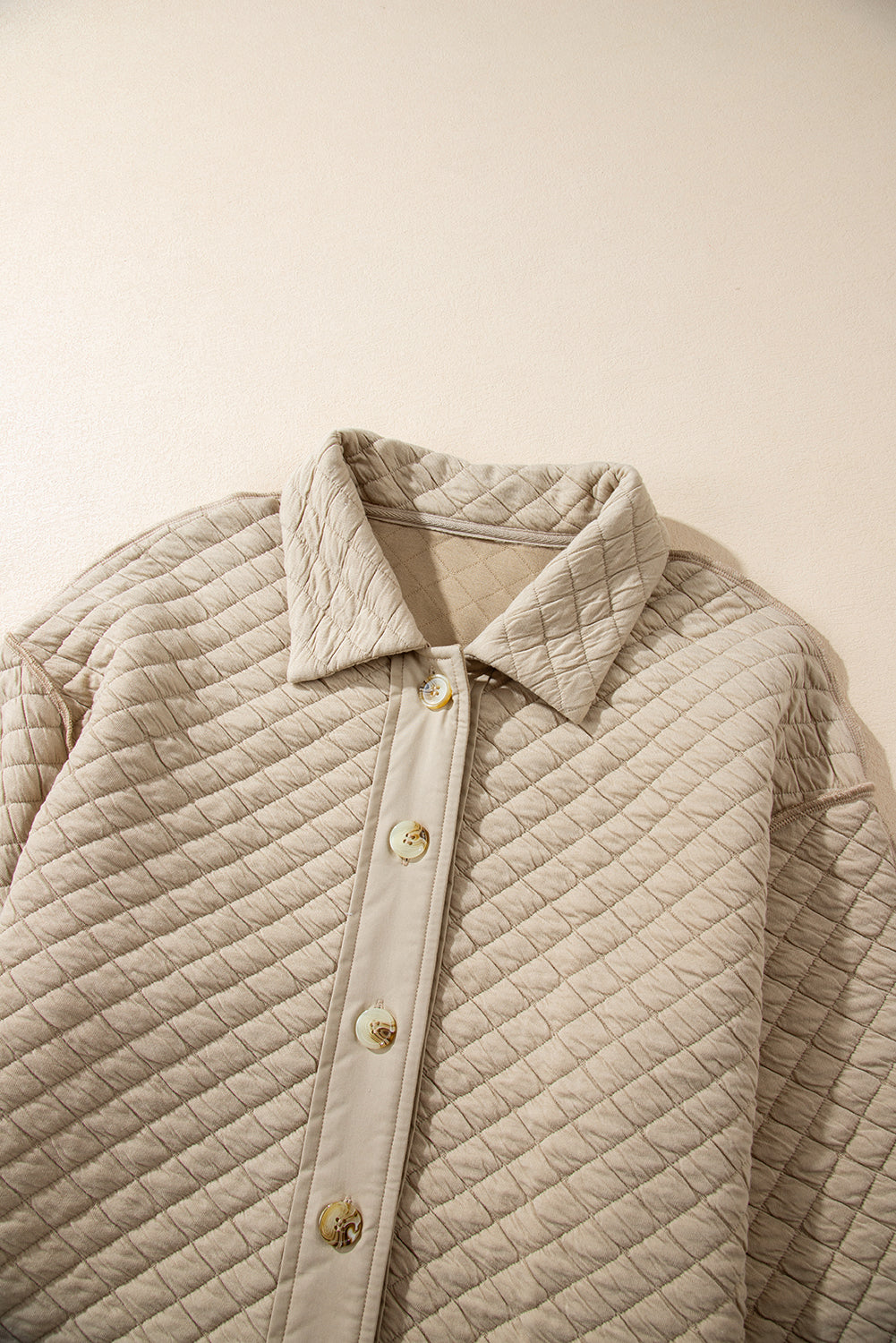 Celeste Quilted Puffer Buttoned Shacket Threaded Pear