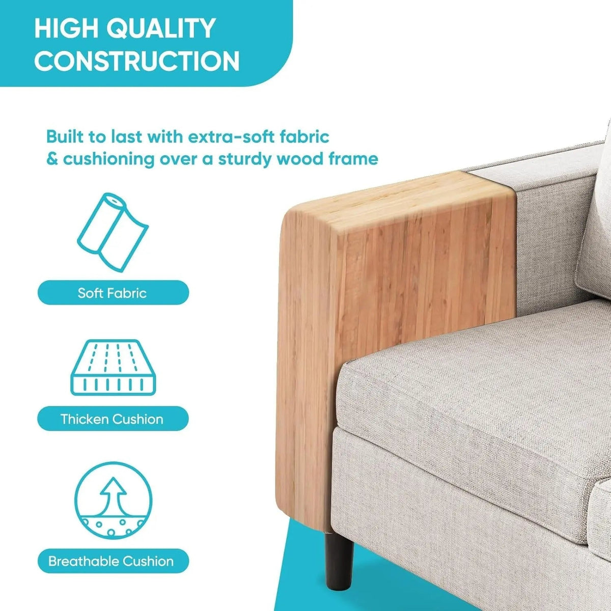 Beige 6 Seater Sectional Sofa With Movable Ottoman - Get it from Bo