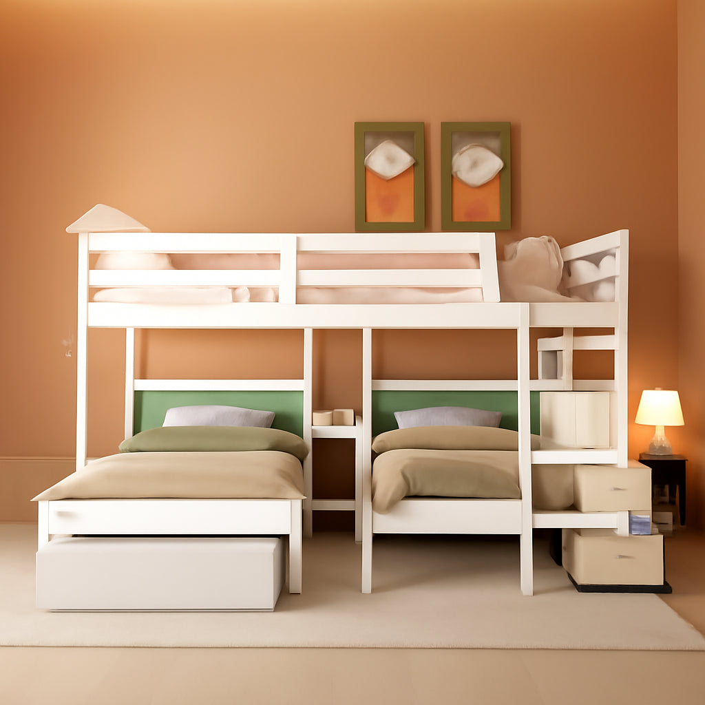 Triple Bunk Beds with Drawers, Wood Full over Twin & Twin Bunk Bed with Storage Staircase, Triple Bed for Kids,3 Bed Bunk Beds with Storage for Girls Boys,White ShipItFurniture