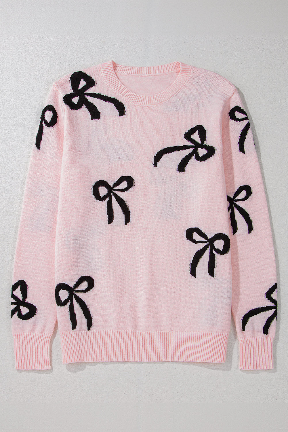 Pink Bow Knitted Loose Fit Sweater Threaded Pear
