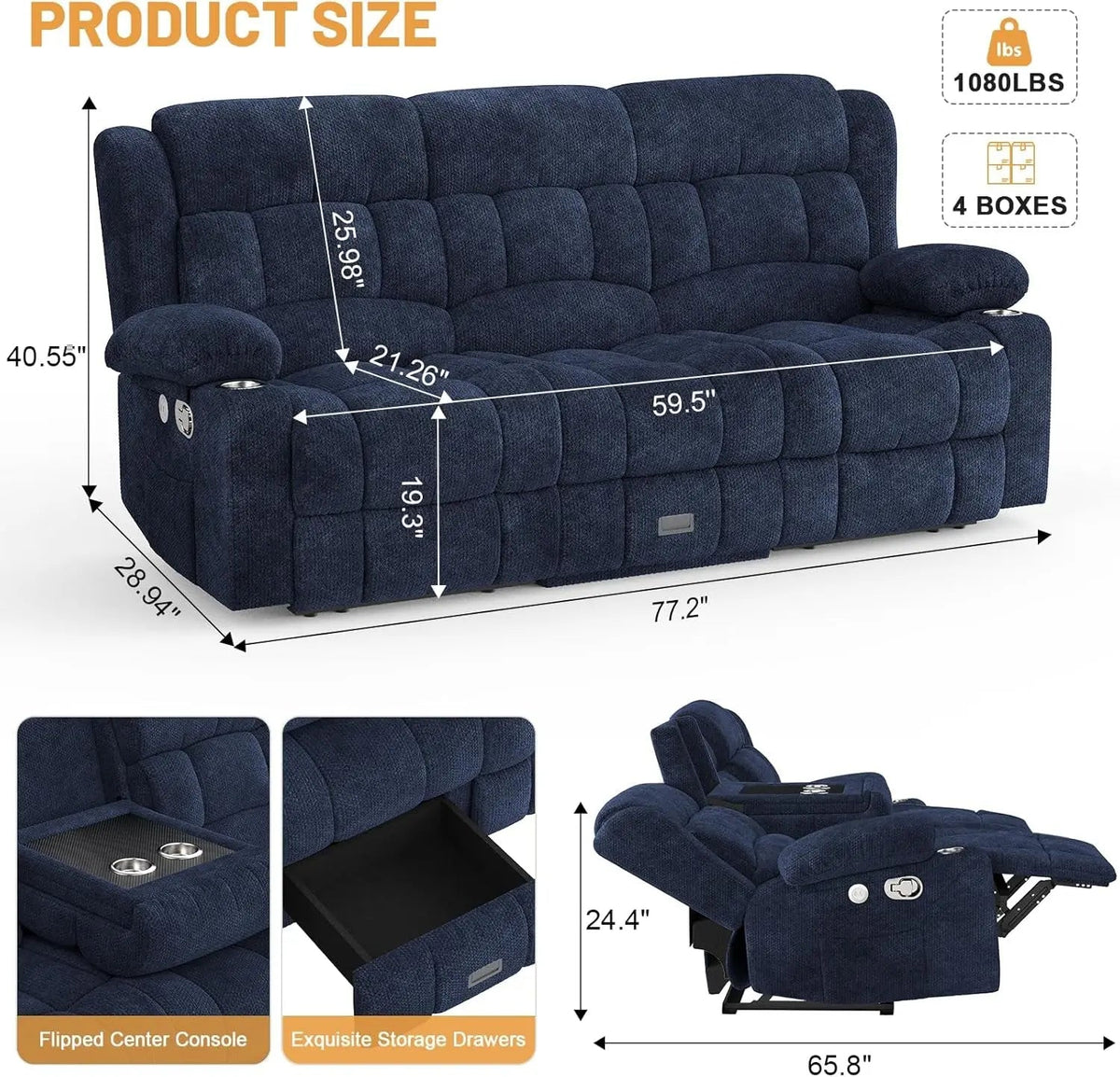 Blue Loveseat Recliner Sofa With Flip Backrest Manual - Get it from Bo