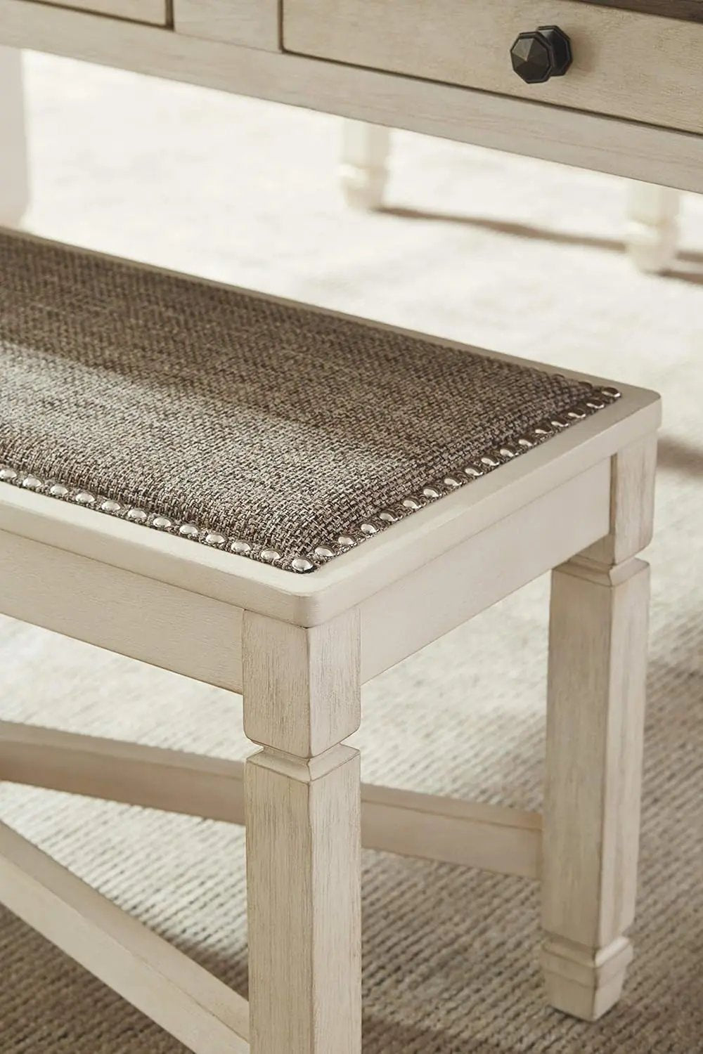 Bolanburg French Country Upholstered Dining Room Bench, Antique White - Get it from Bo