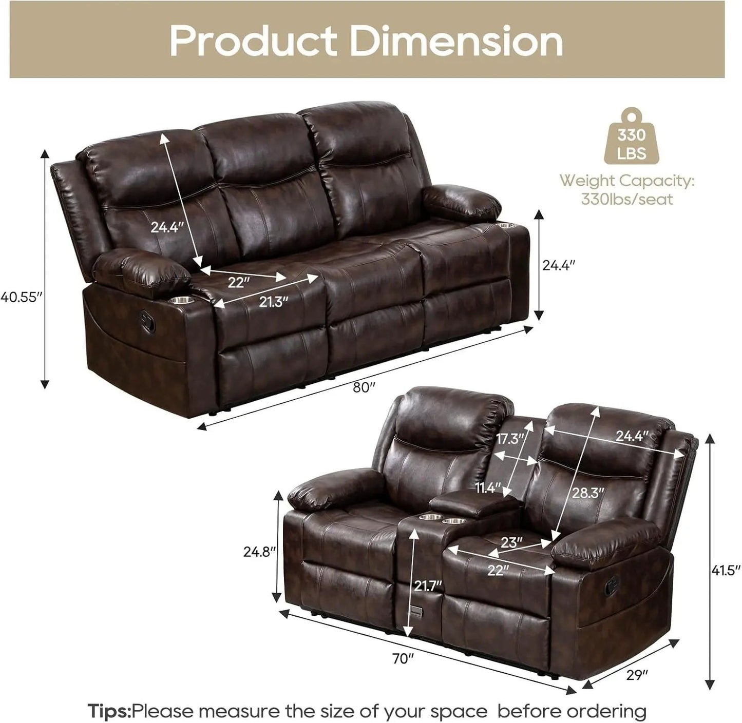 Brown Recliner Sofa Set With Massage And Heat 2 Piece - Get it from Bo