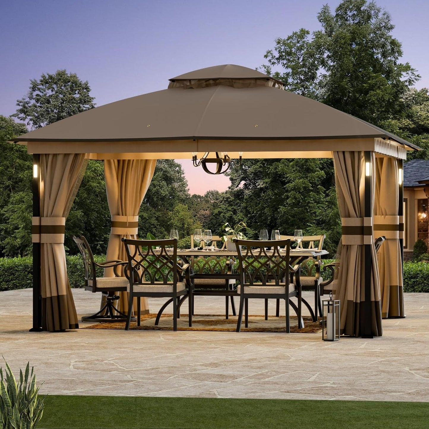Heavy Duty Patio Gazebo with LED Lights and Speaker ShipItFurniture