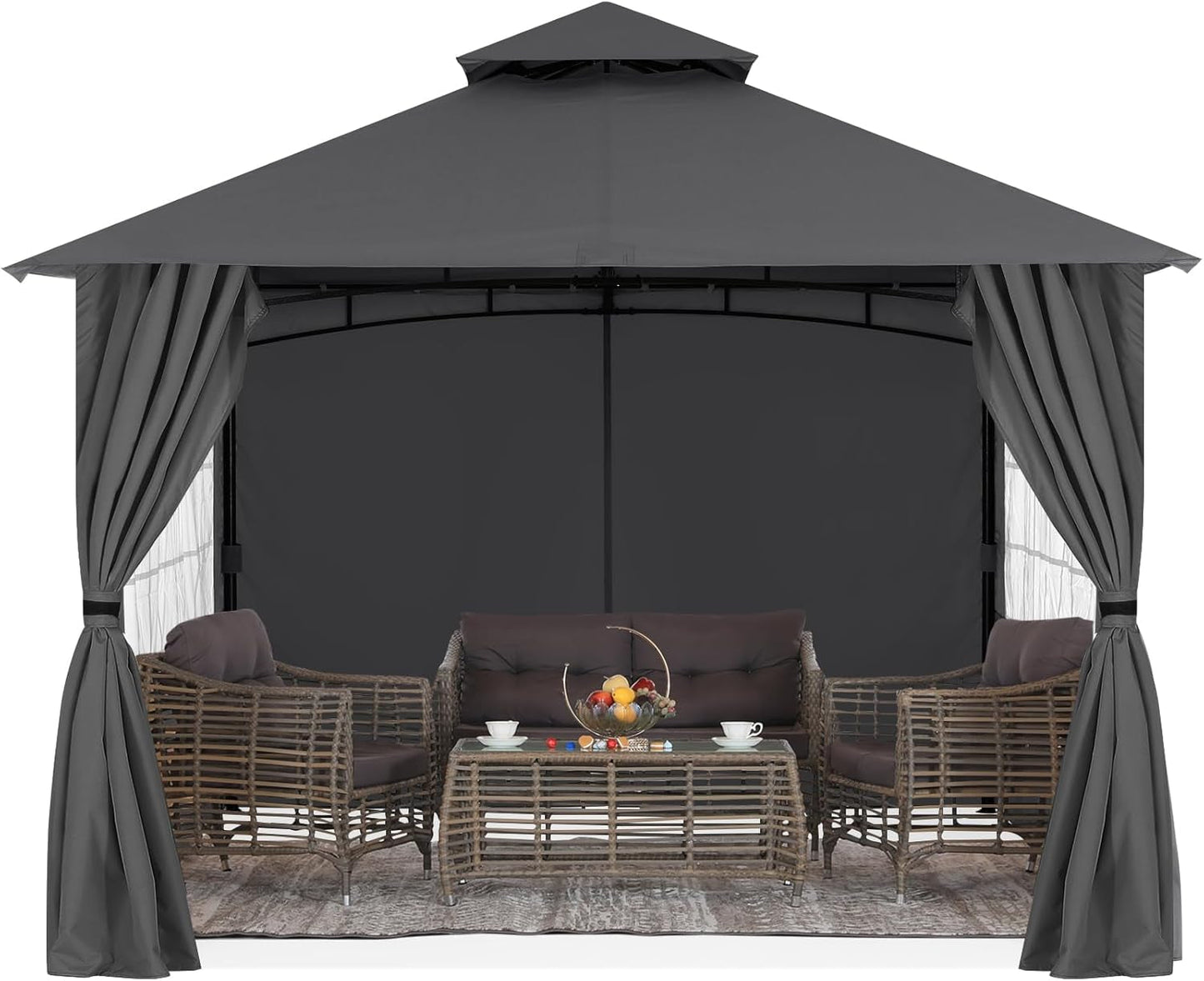 Patio Gazebo Steel Frame Outdoor Gazebo with Windows Curtains ShipItFurniture