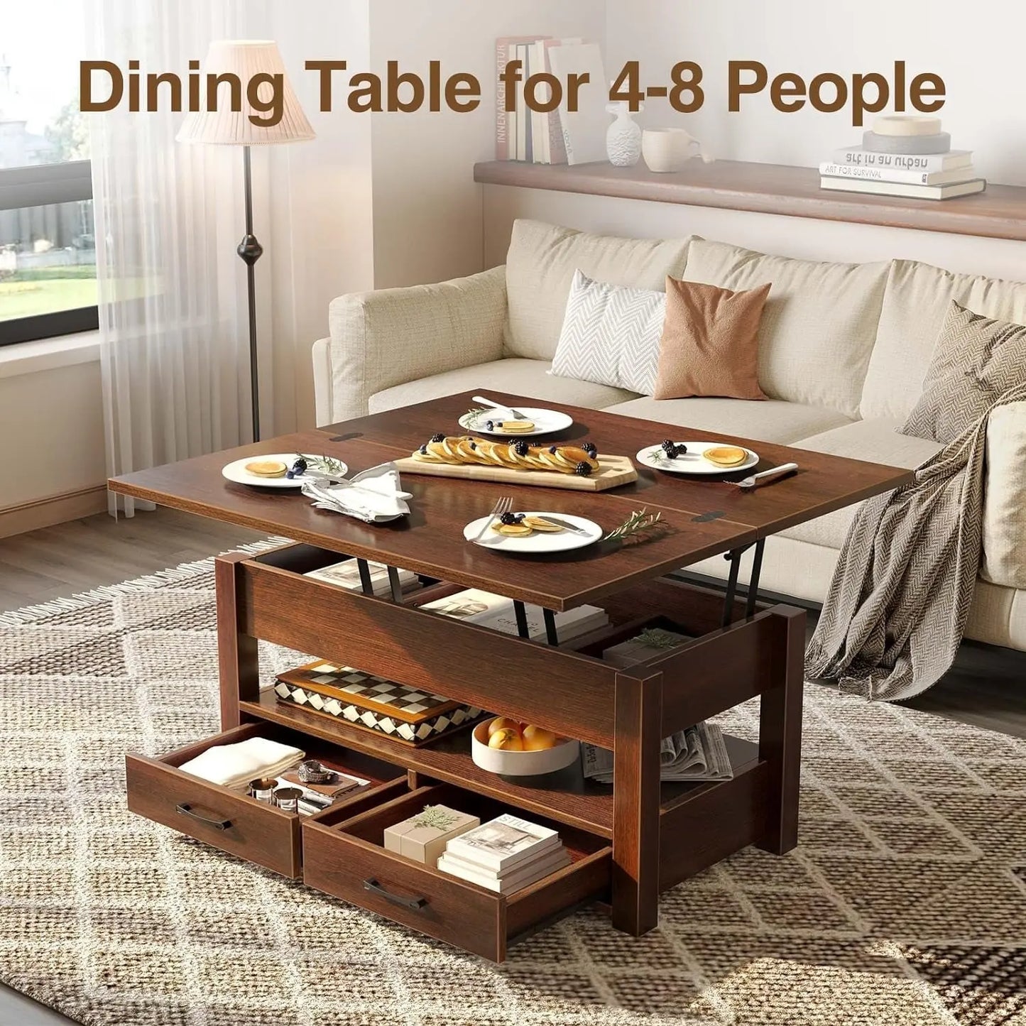Espresso Lift Top Coffee Table With Drawers And Hidden Compartment ShipItFurniture