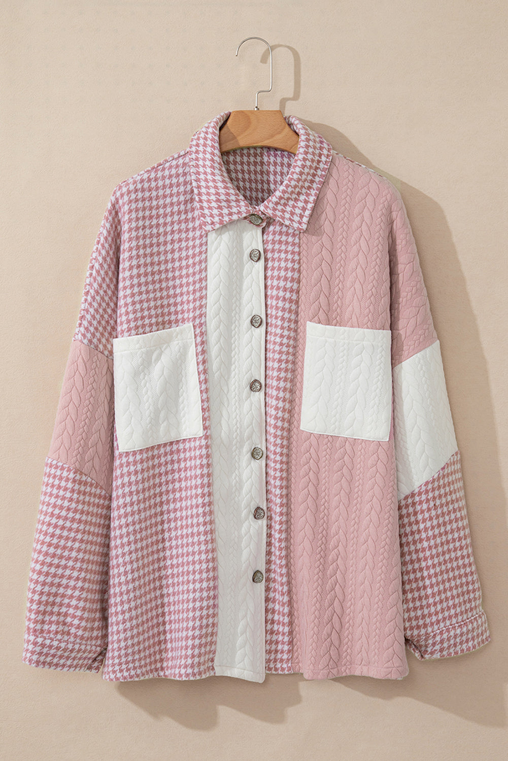 Luna Houndstooth Loose Shacket Threaded Pear