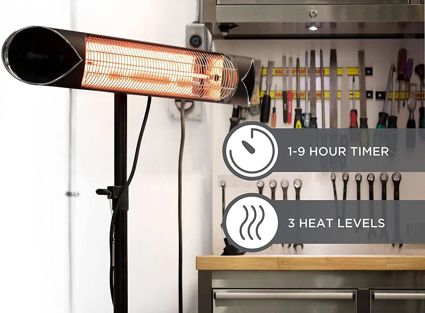 Infrared Electric Patio Heater - Indoor/Outdoor Heater - Portable Wall/Garage Heater - 1500W - Use with Stand - Mount to Ceiling/Wall)-1