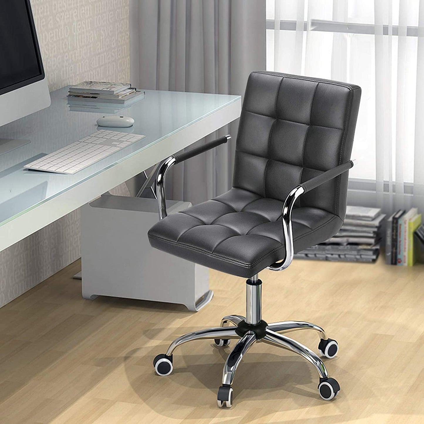 Grey Leather Office Chair With Armrests For Home Office ShipItFurniture