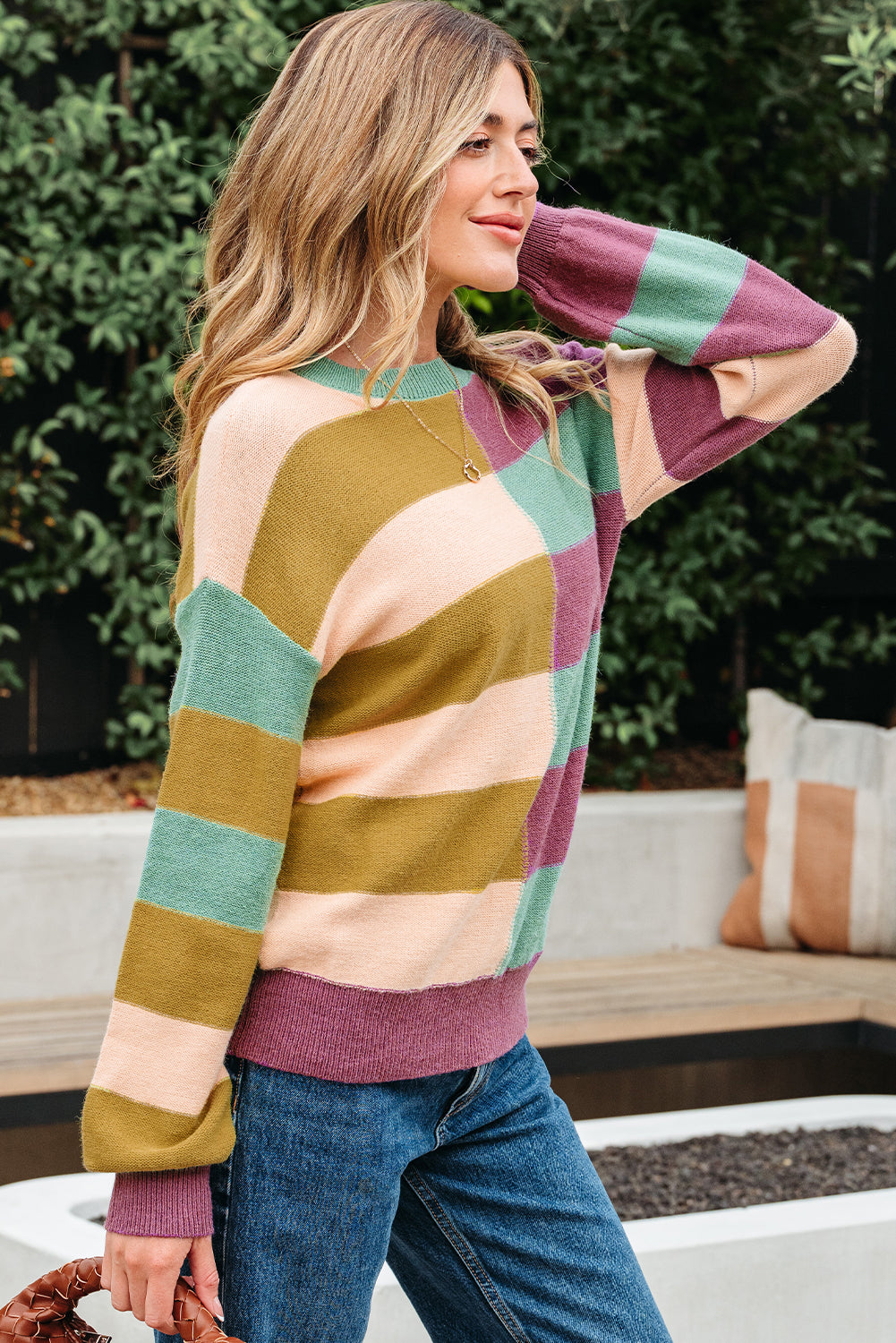 Isabelle Ribbed Edge Casual Sweater Threaded Pear
