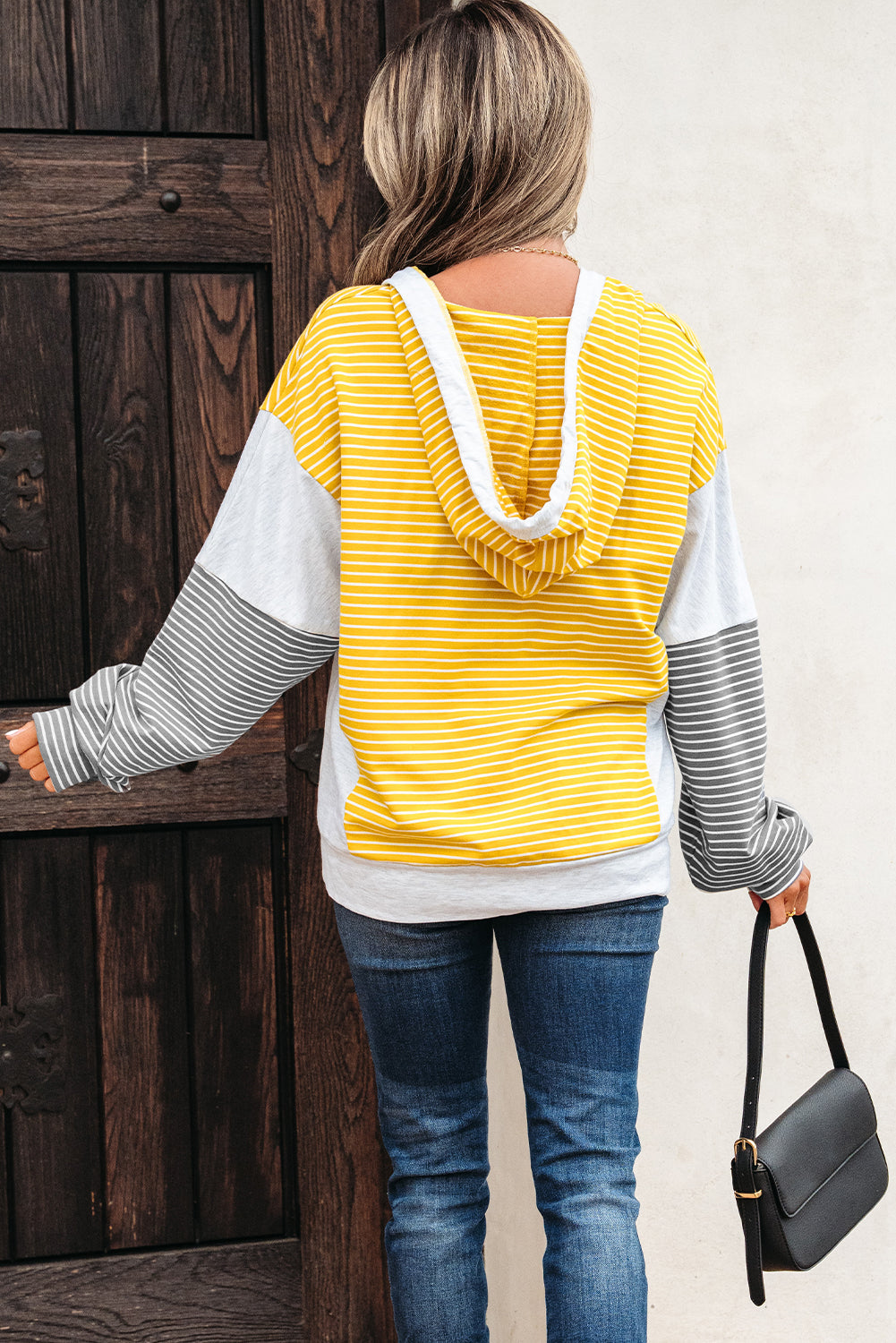Margot Stripe Drawstring Loose Fit Hooded Top Threaded Pear