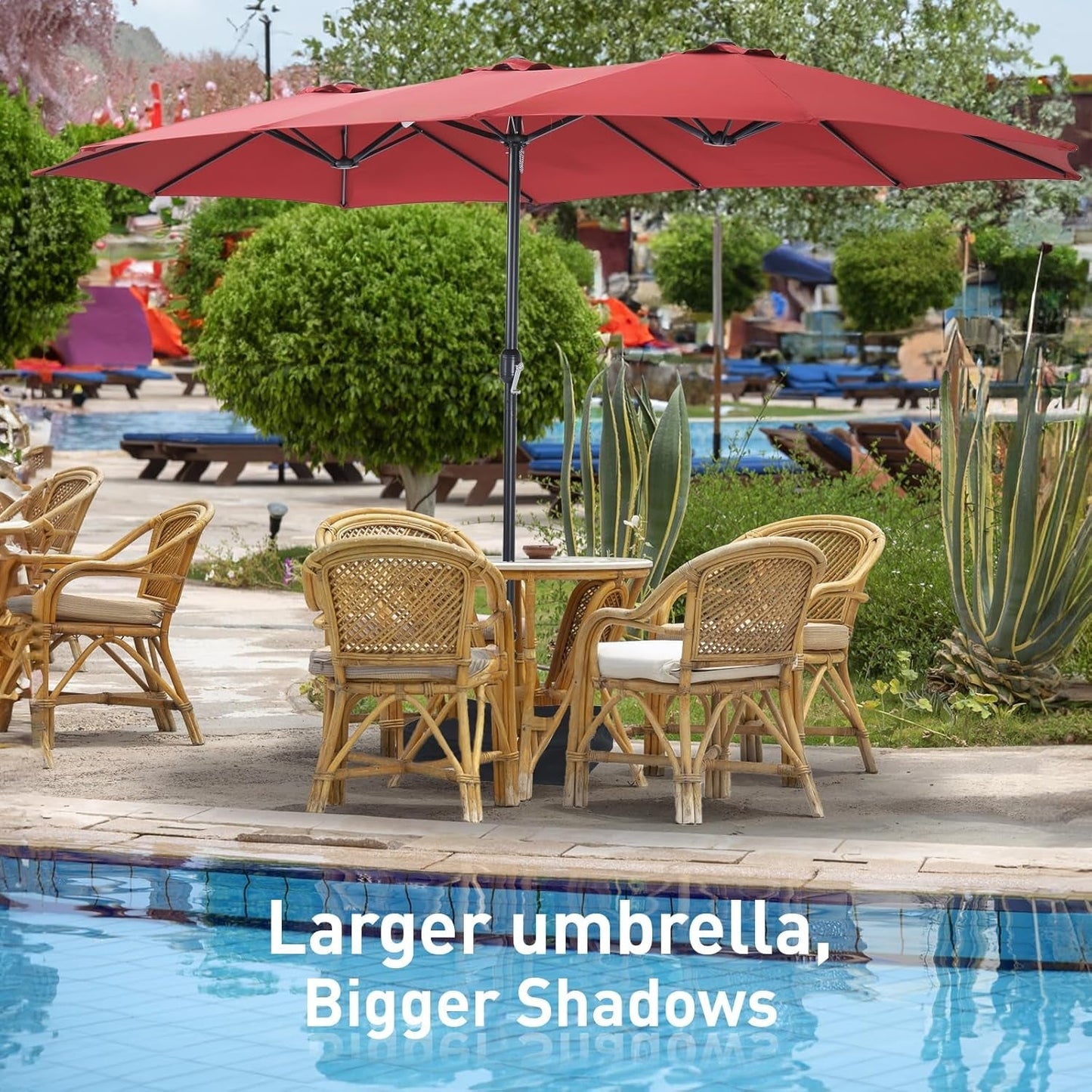 15ft Double Sided Patio Umbrella with Base Red ShipItFurniture
