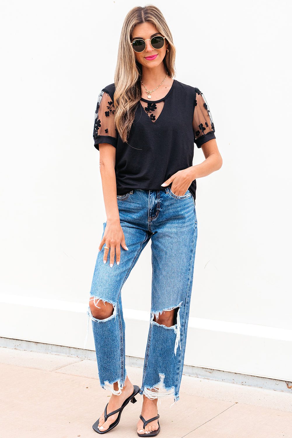 Valery Flora Lace Crew Neck Top