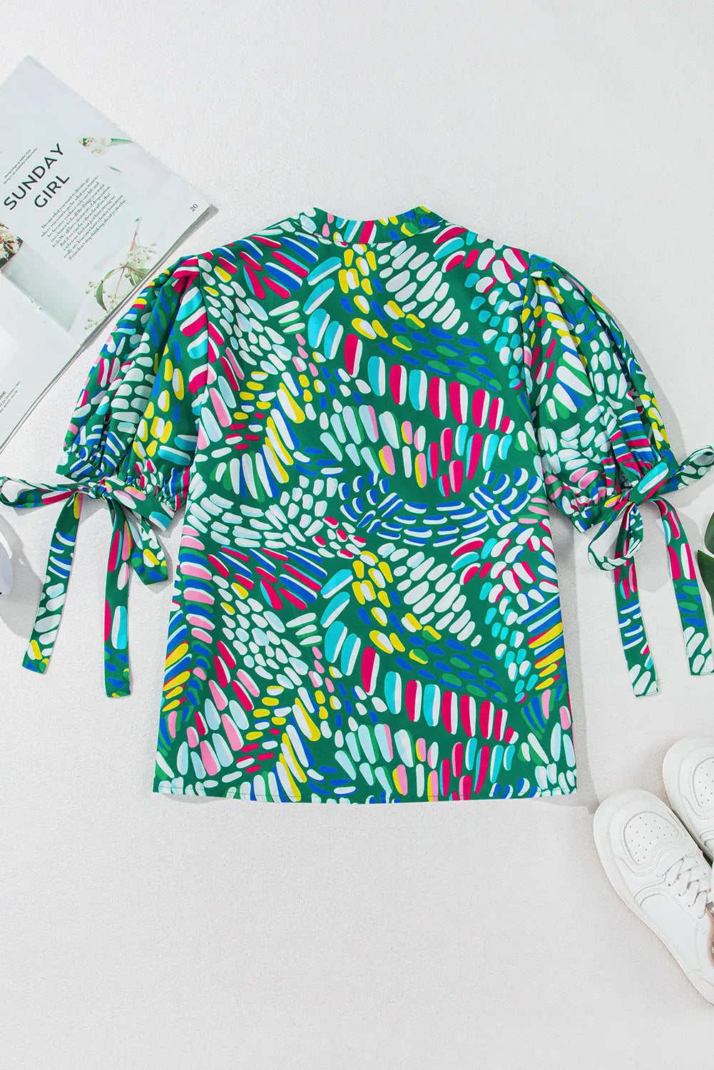 Ellianna Geometric Puff Sleeve Blouse Threaded Pear