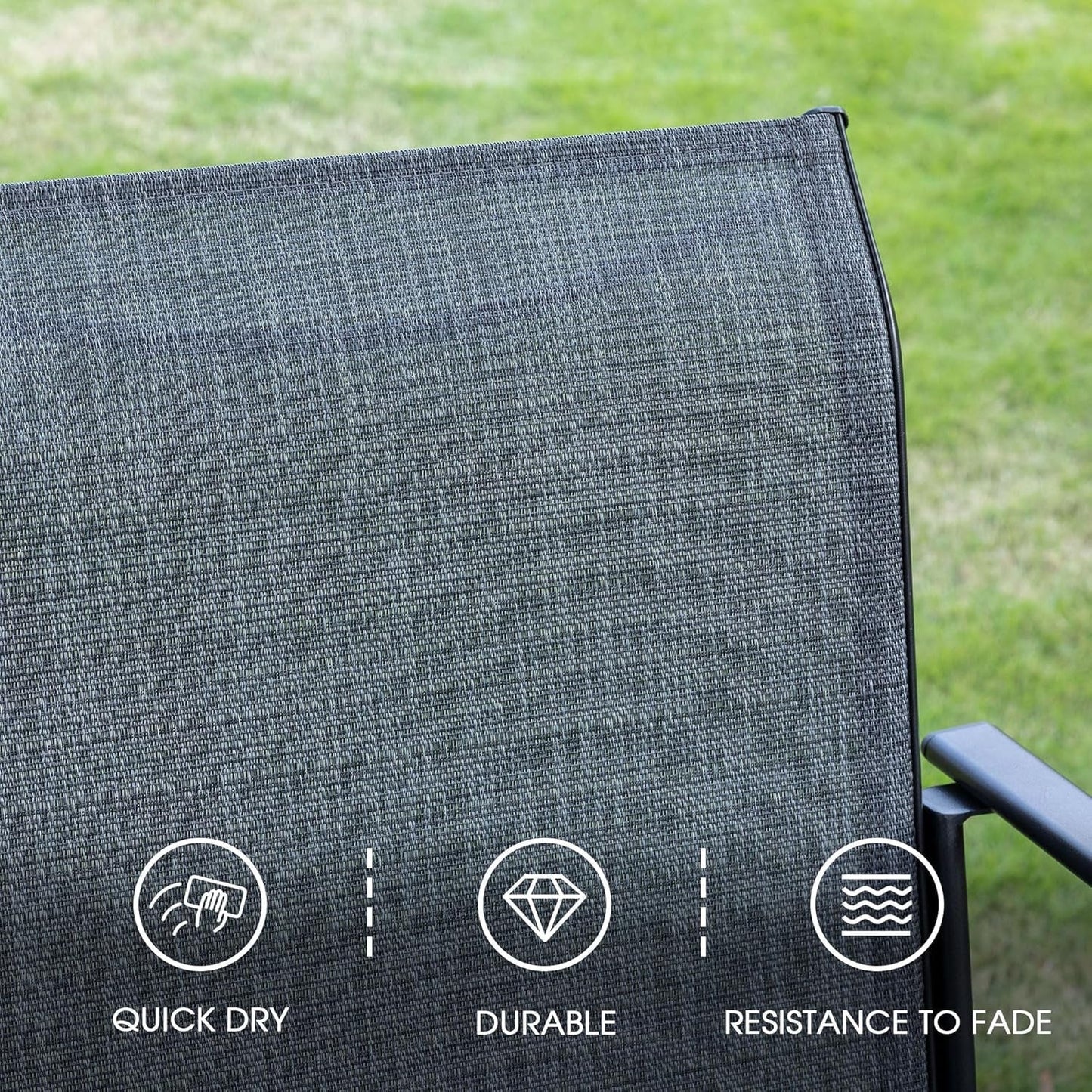 5 Pieces Patio Dining Set, Outdoor Furniture Set Includes 1 Square Patio Table and 4 Stackable Patio Sling Chairs, Outdoor Table and Chairs for Outsides, Black Table and Grey Chairs ShipItFurniture