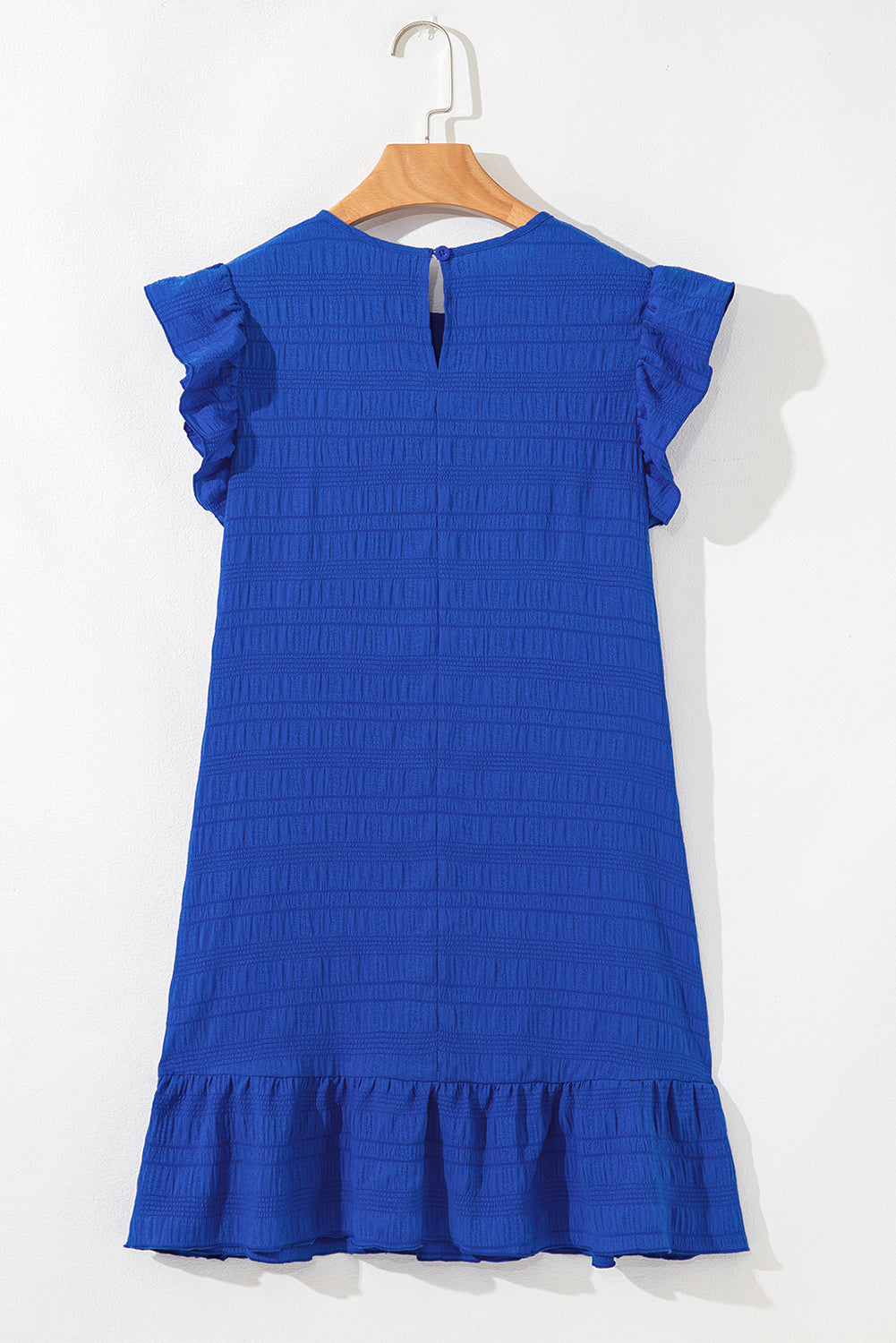 Claire Textured Flutter Sleeve Ruffled Mini Dress Threaded Pear