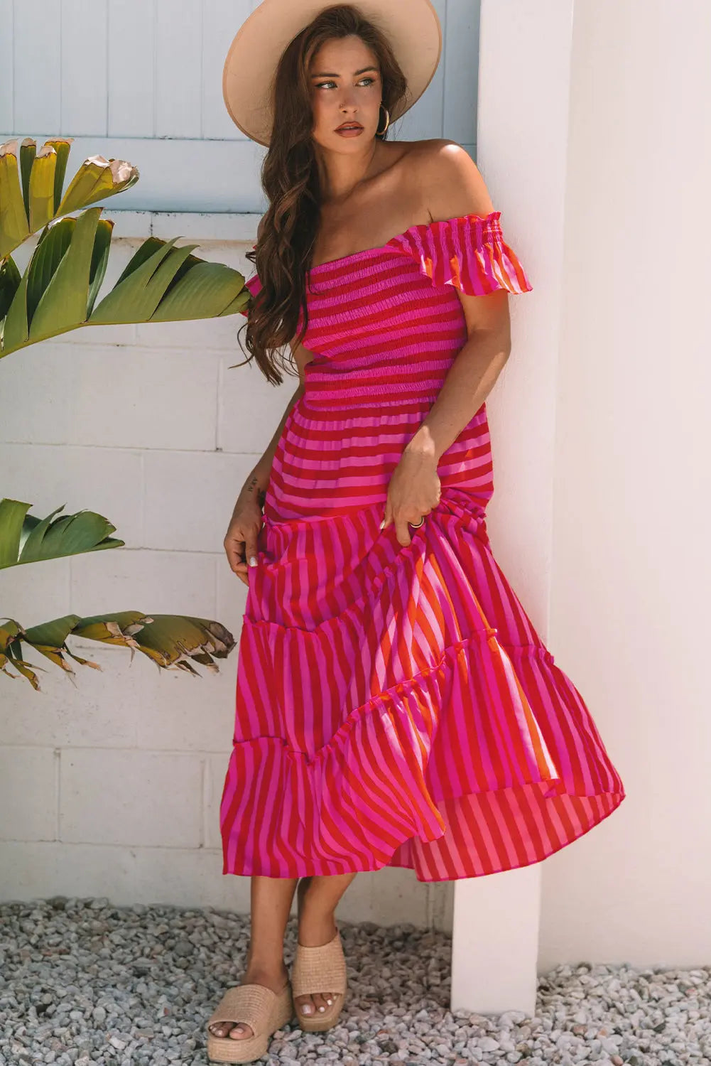 Arisbeth Stripe Flutter Sleeve Maxi Dress Threaded Pear