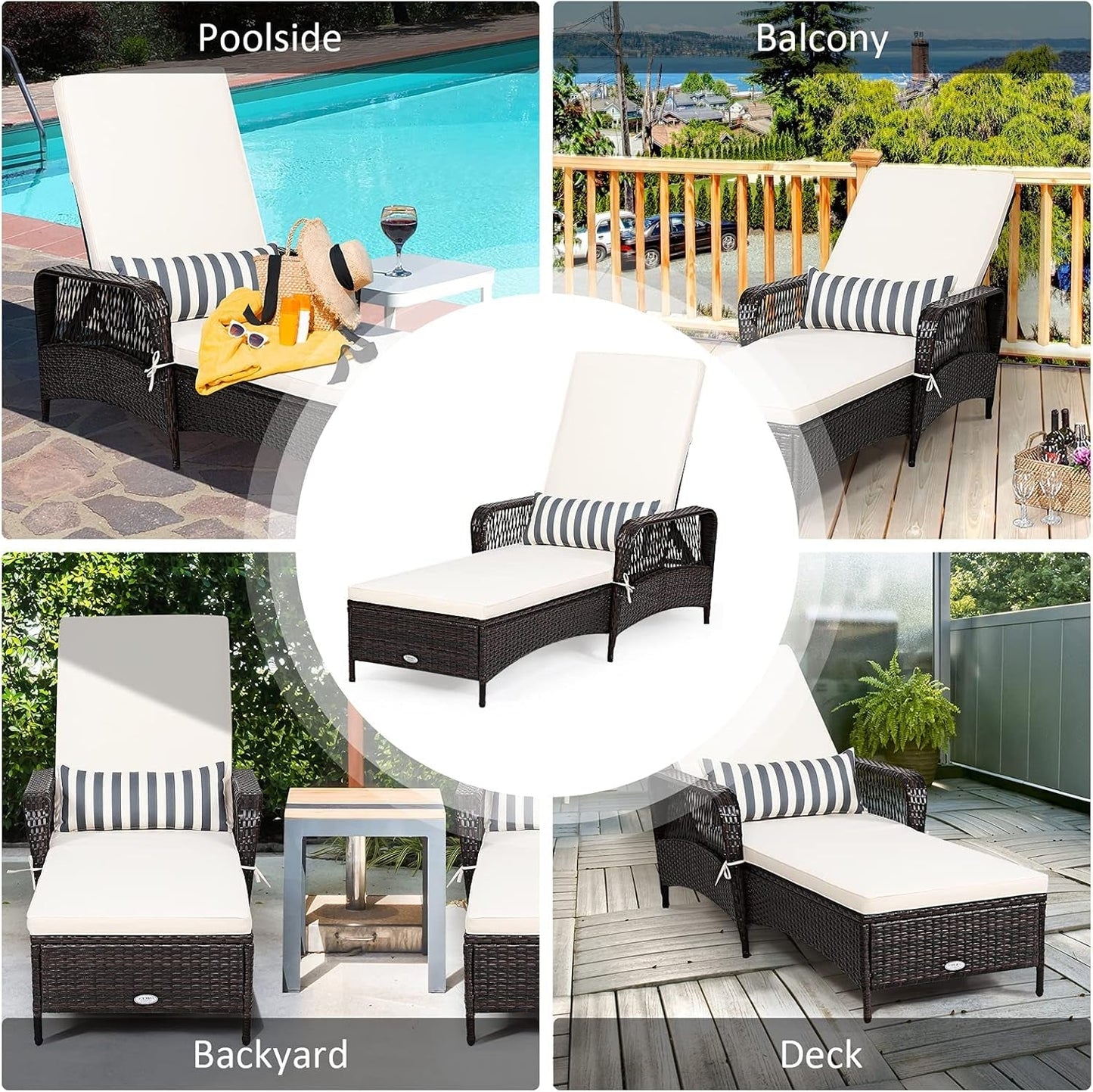 Adjustable Rattan Chaise Lounge Chair for Outdoor Relaxation ShipItFurniture