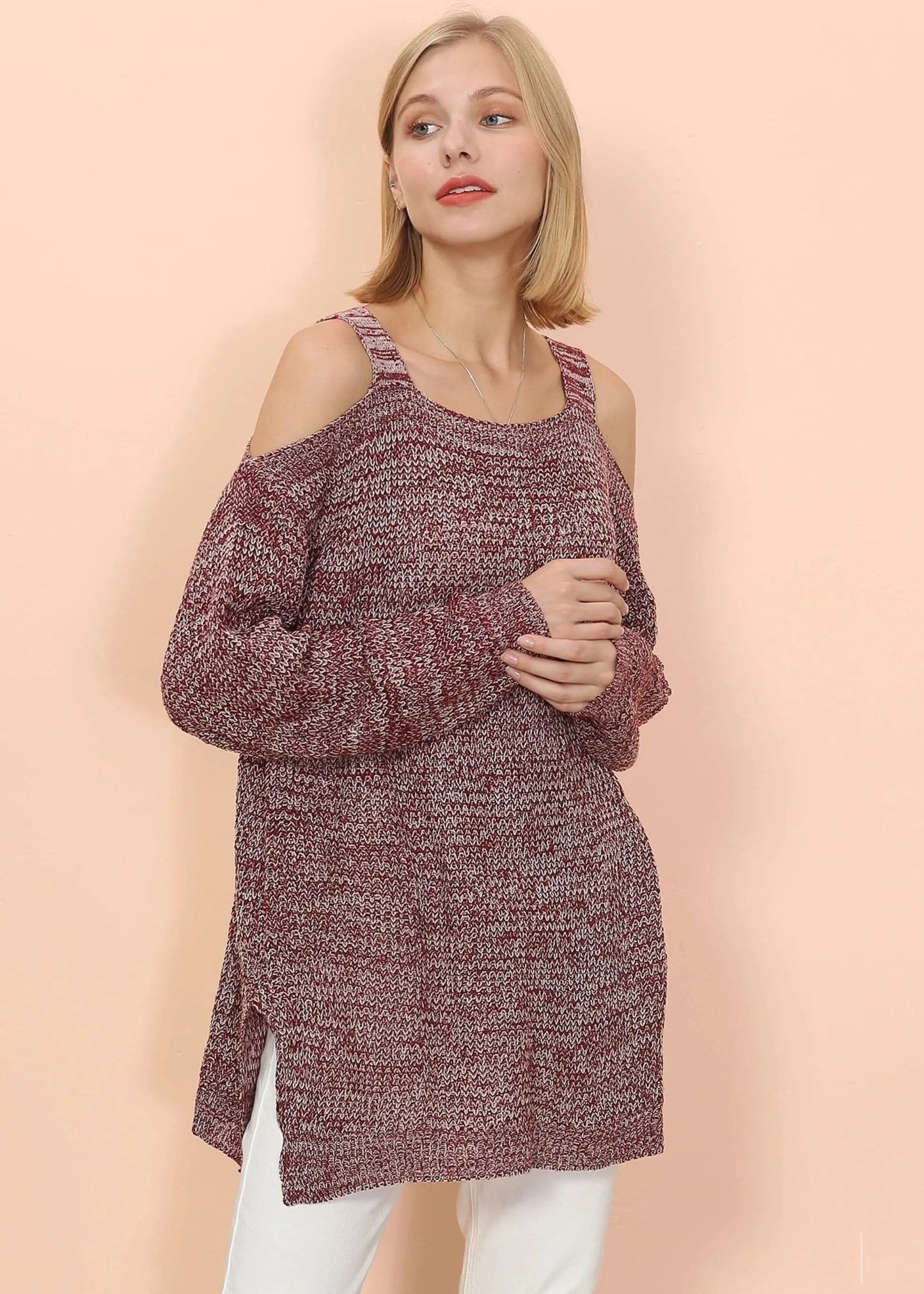 Cold Shoulder Oversized Sweater - Get it from Bo