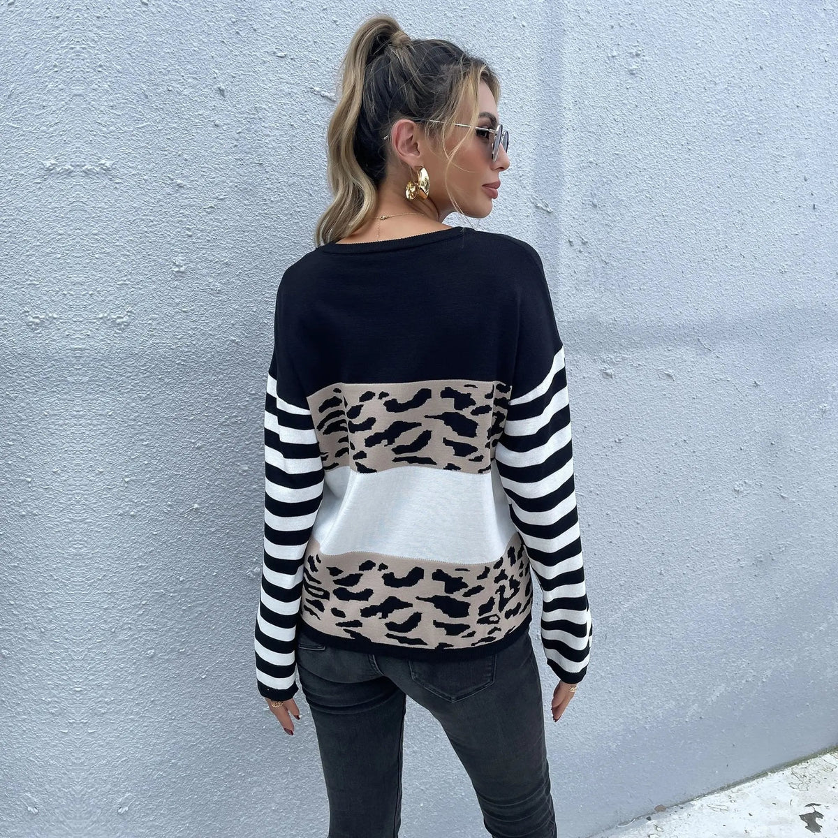 Color Block Mixed Prints Sweater - Get it from Bo