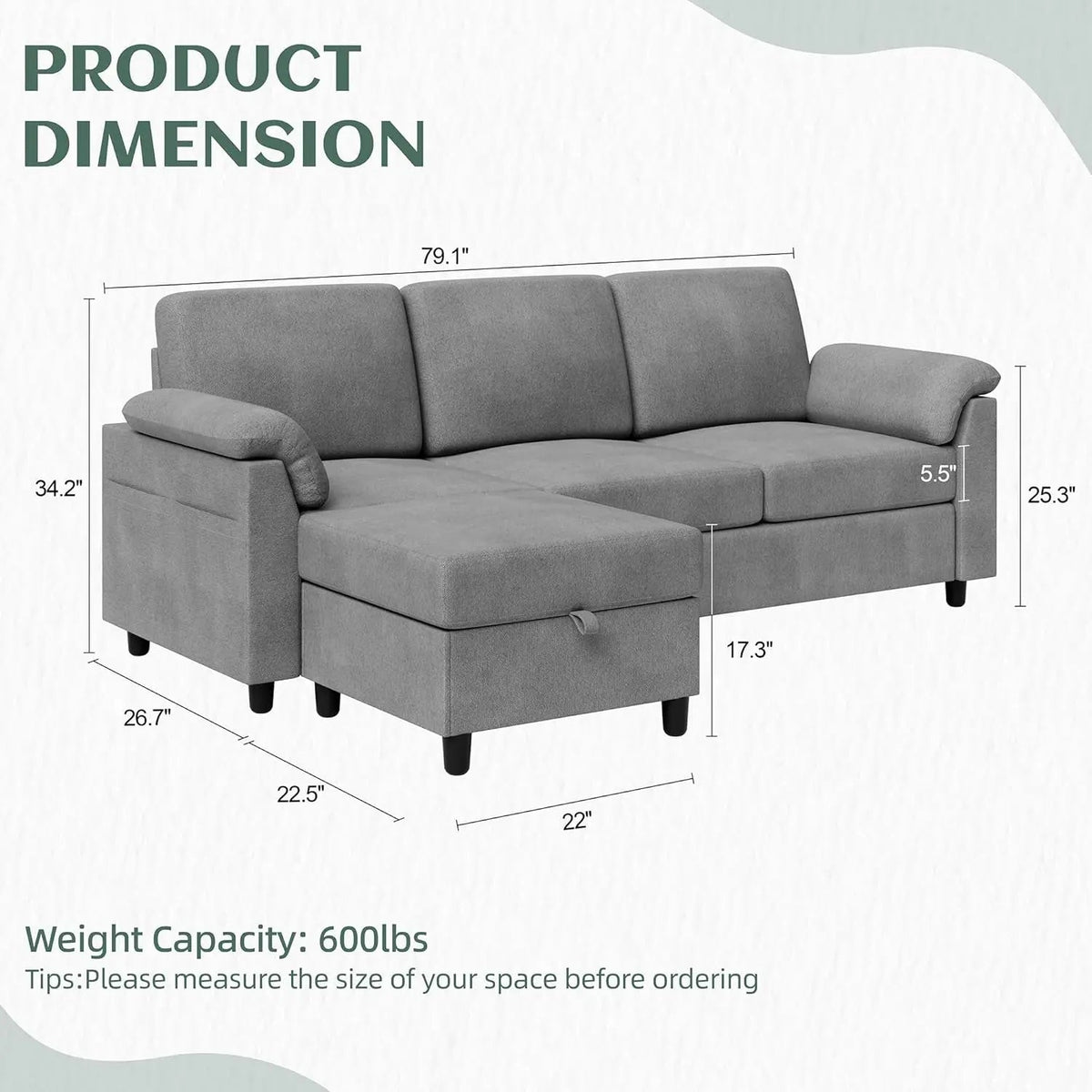 Comfortable L Shaped Convertible Sectional Sofa with Pillows - Get it from Bo