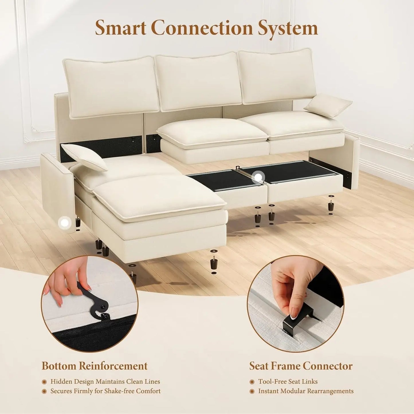 Comfy 108 Inch Modular Sectional Sofa With Ottoman ShipItFurniture