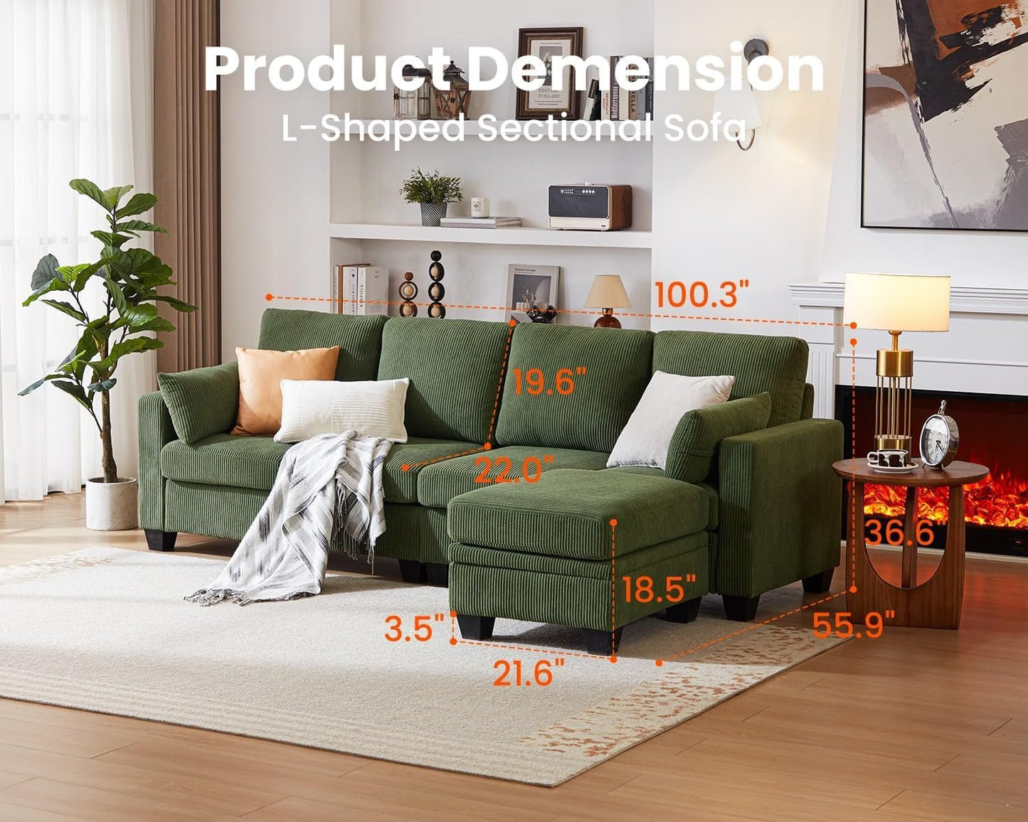 Corduroy Modular L Shaped Couch with Storage Ottoman ShipItFurniture