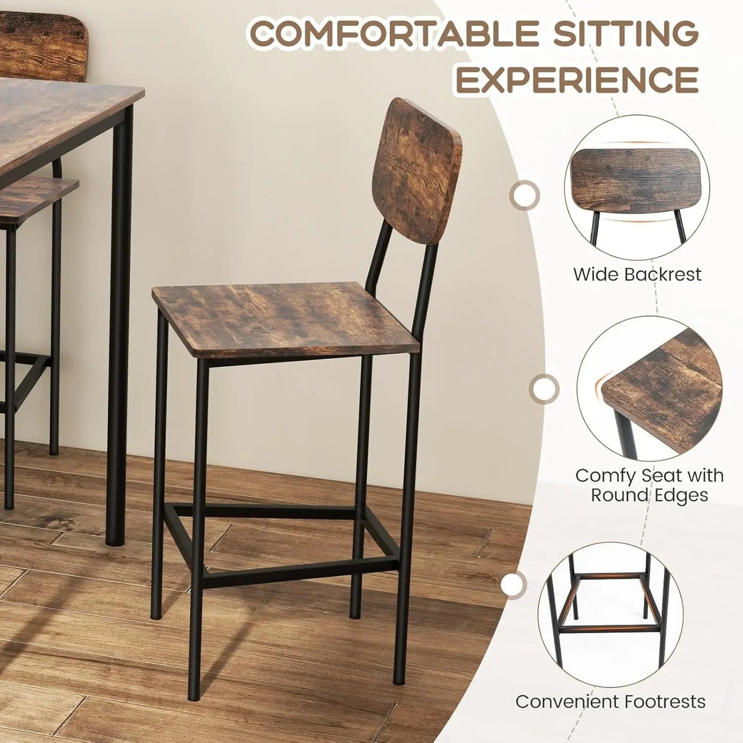 Counter Height Industrial Dining Table Set 36x36 Bar Stools - Get it from Bo