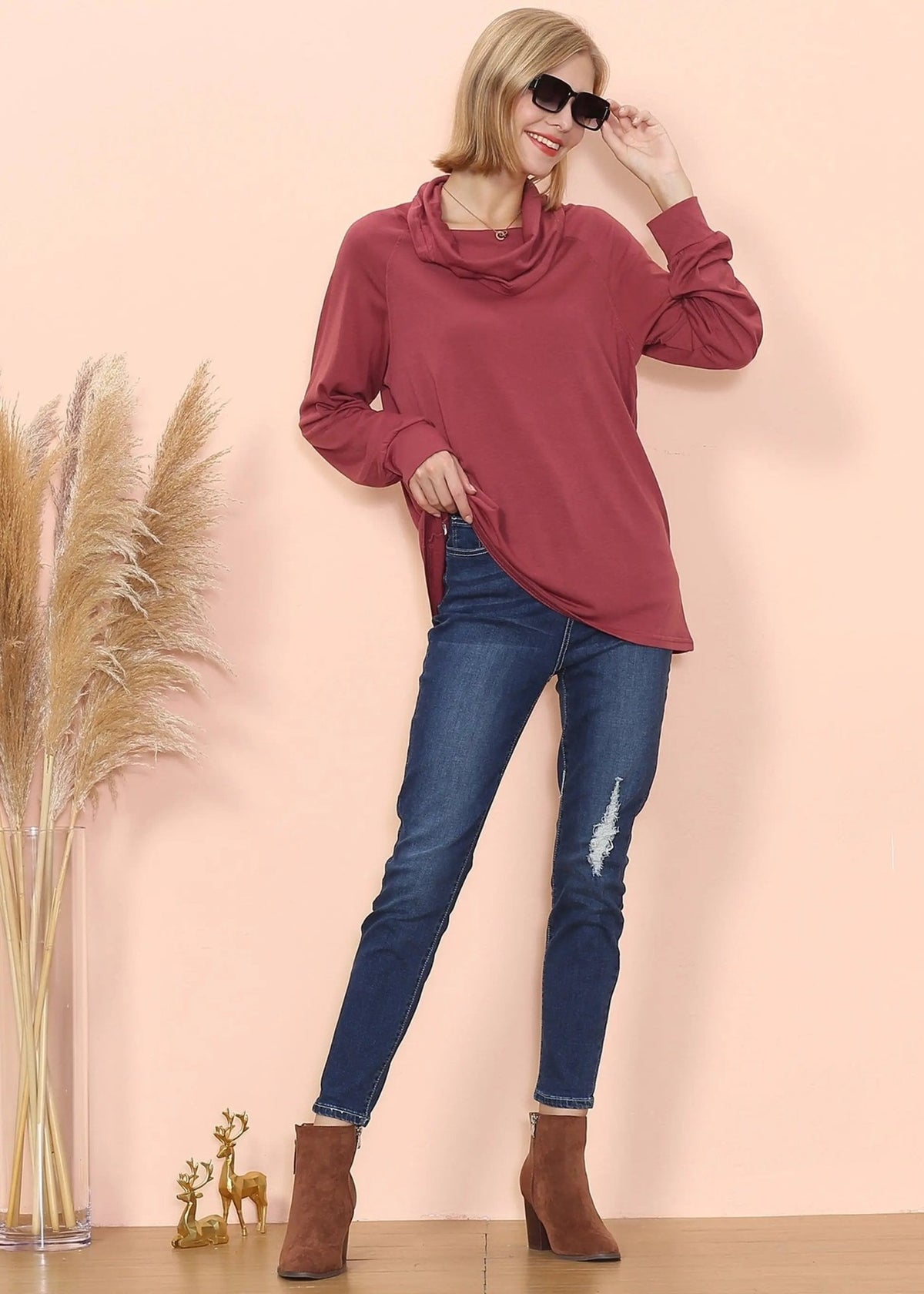 Cowl Neck Long Sleeve Pullover - Get it from Bo