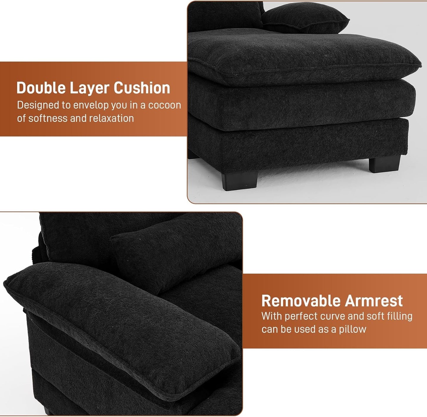 Cozy U Shape Sectional Sofa with Lounge Chaise ShipItFurniture