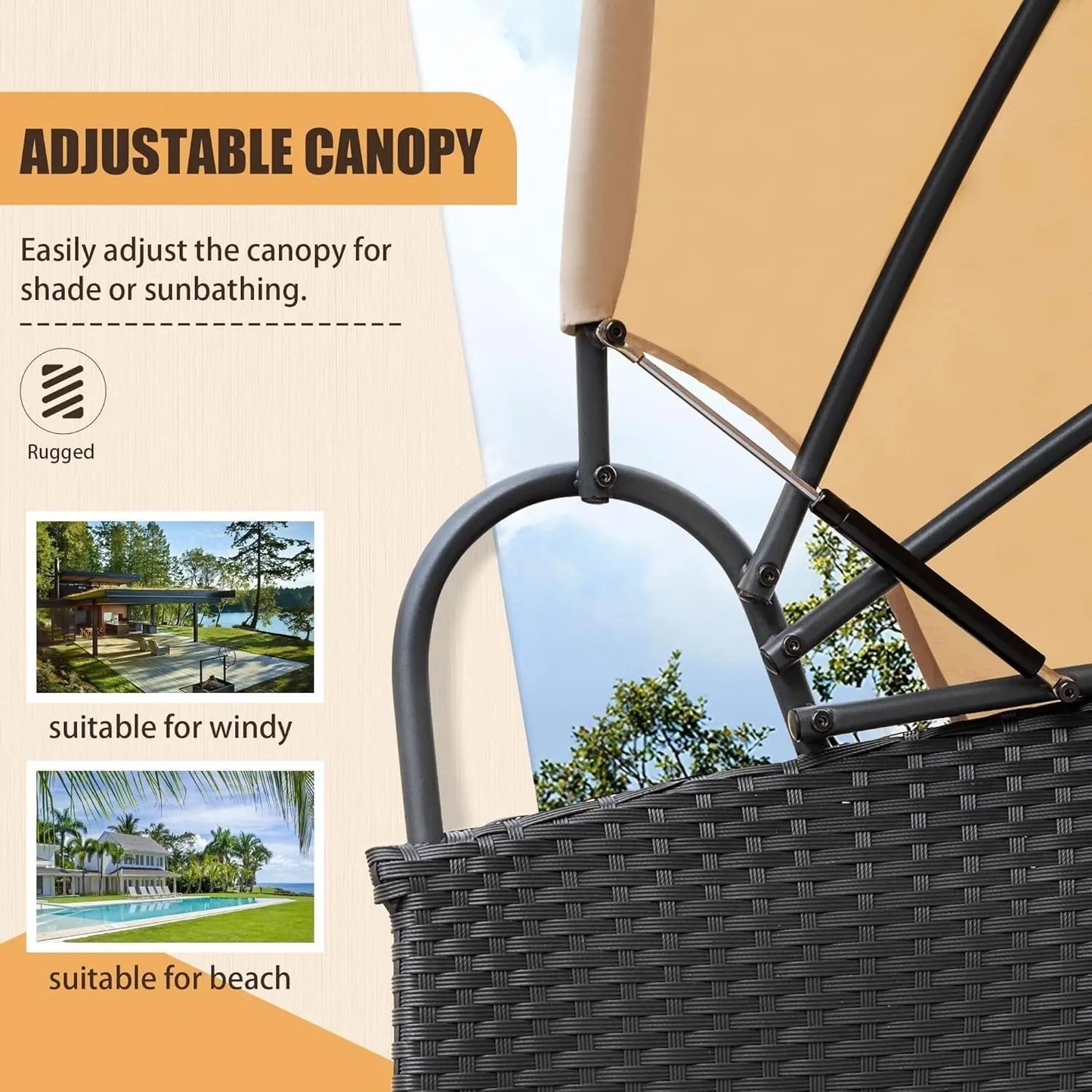 Beige Outdoor Daybed With Retractable Canopy And Comfort-4