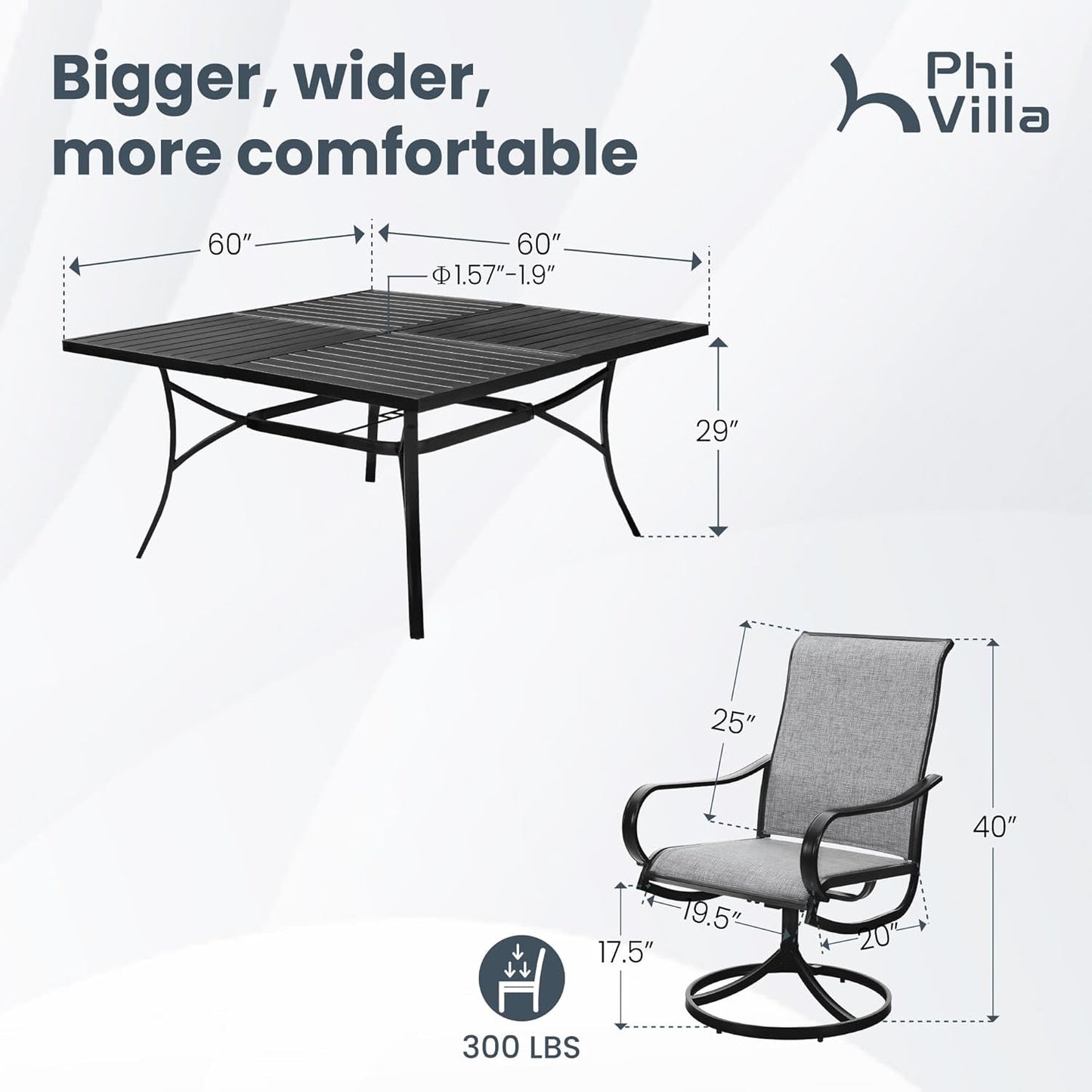 9 Piece Outdoor Patio Dining Set, Large Square Metal Dining Table and 8 Outdoor Swivel Dining Chairs, Patio Table and Gray Chair Furniture Dining Set for 8 Person ShipItFurniture