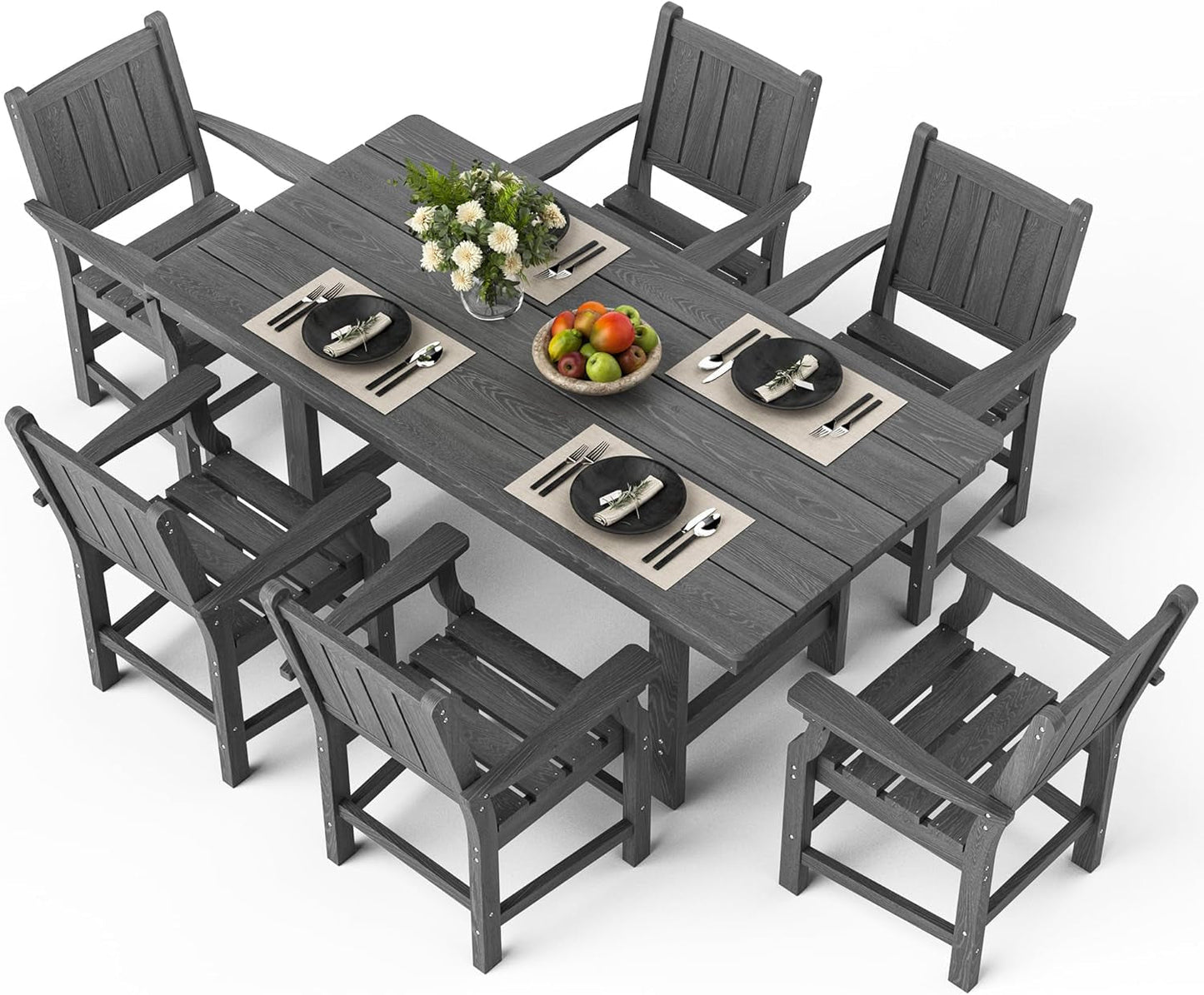 Spacious Wood Grain Outdoor Dining Set with Umbrella Hole ShipItFurniture