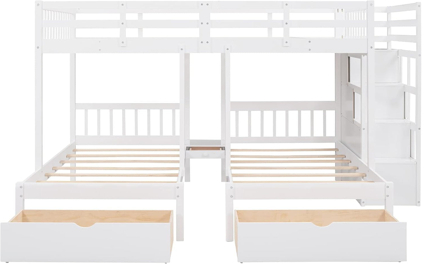 Triple Bunk Beds with Drawers, Wood Full over Twin & Twin Bunk Bed with Storage Staircase, Triple Bed for Kids,3 Bed Bunk Beds with Storage for Girls Boys,White ShipItFurniture