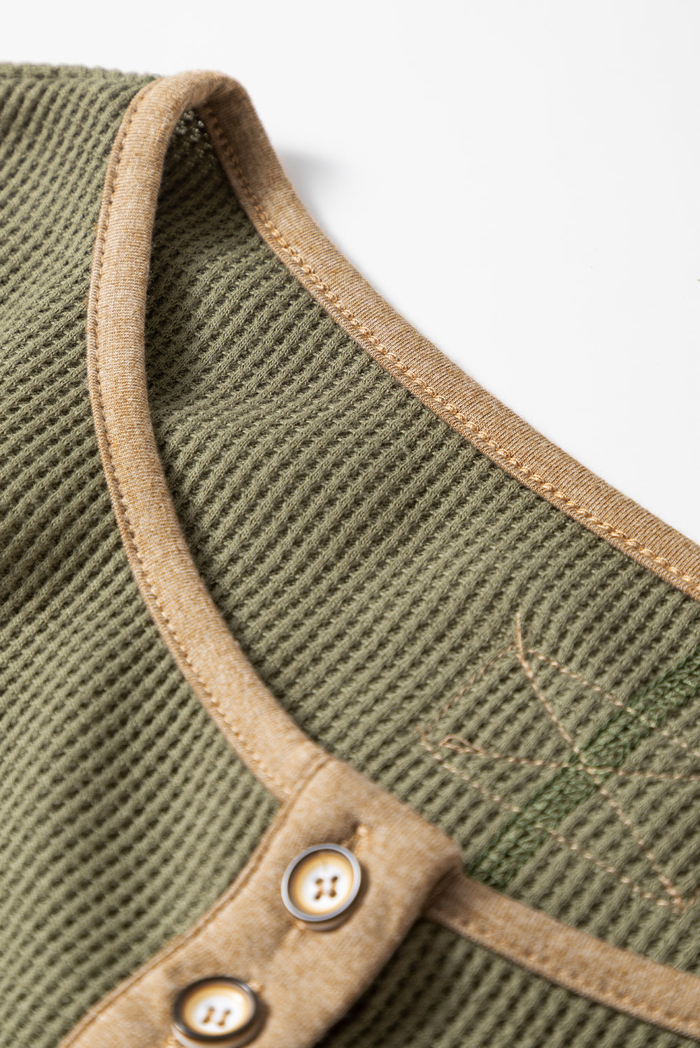 Blake Waffle Textured Tunic Henley Top with Slits Threaded Pear