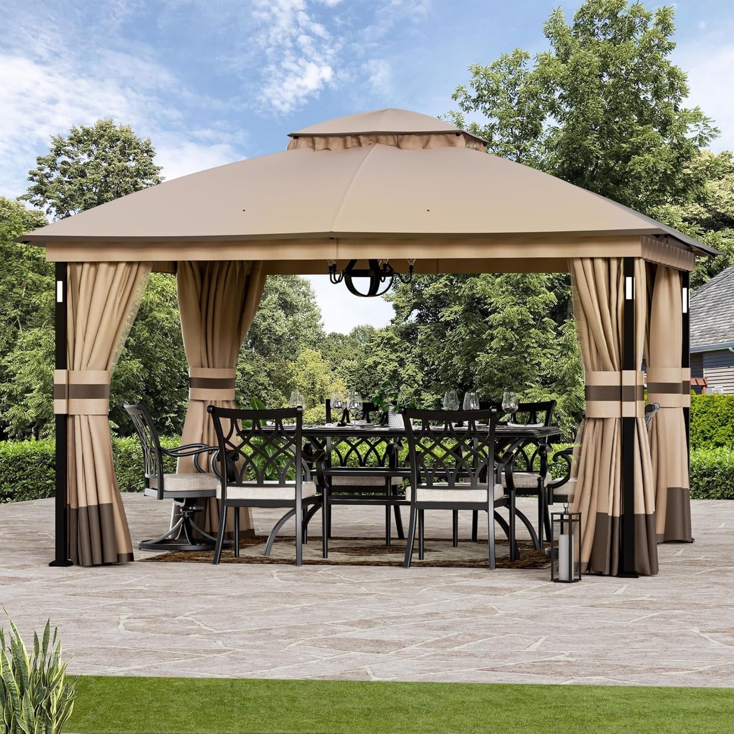 Heavy Duty Patio Gazebo with LED Lights and Speaker ShipItFurniture
