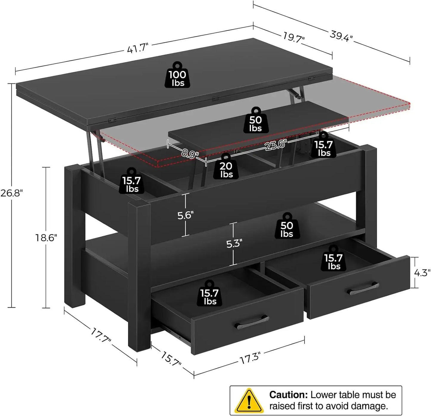 Lift Top Coffee Table With Drawers And Hidden Compartment Black ShipItFurniture