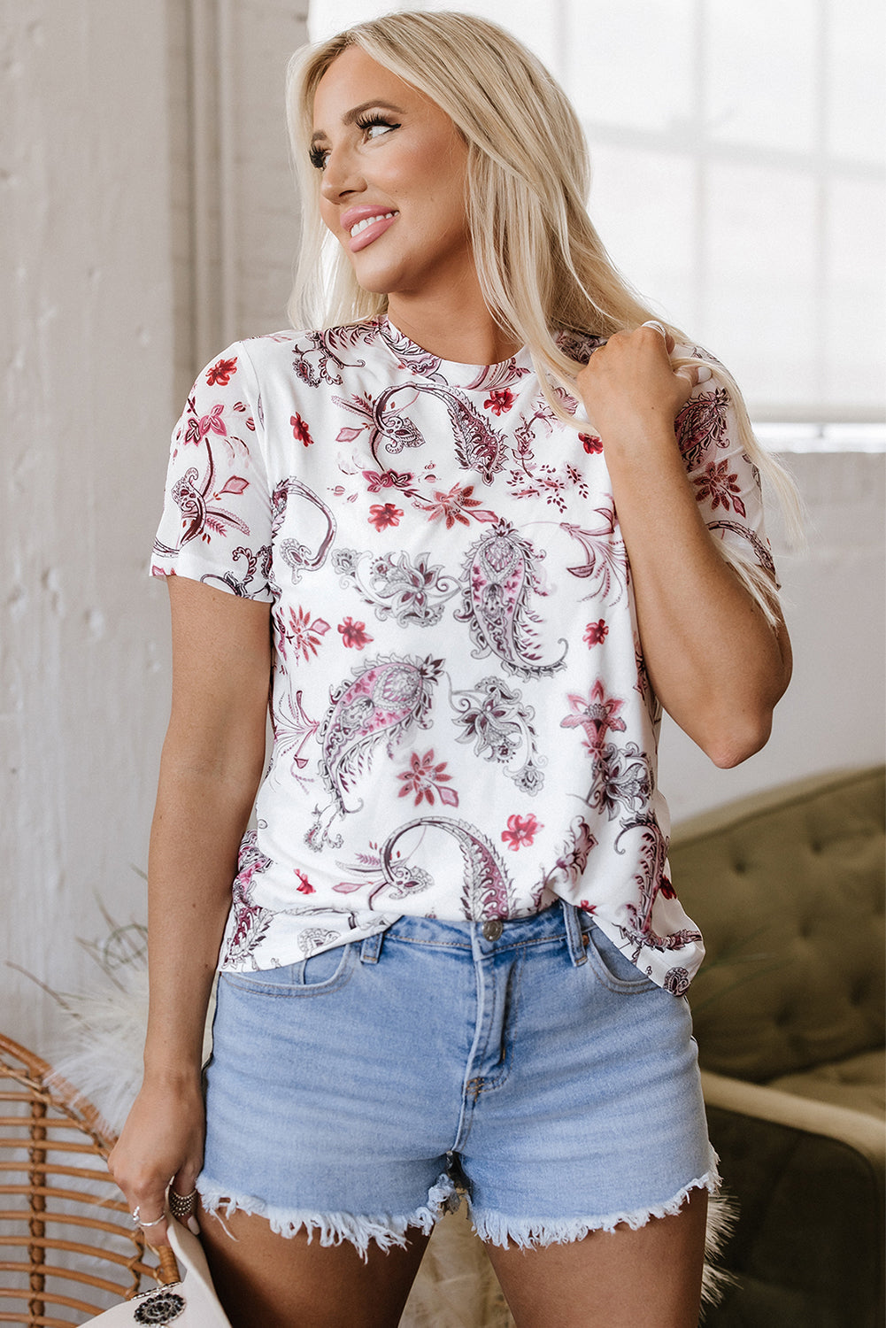Elia Vintage Paisley Mock Neck Top