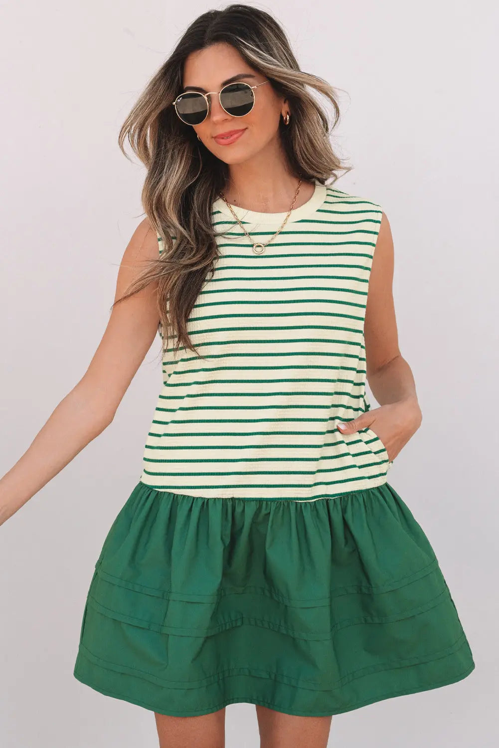 Dorothy Woven Ruffled Sleeveless Mini Dress Threaded Pear
