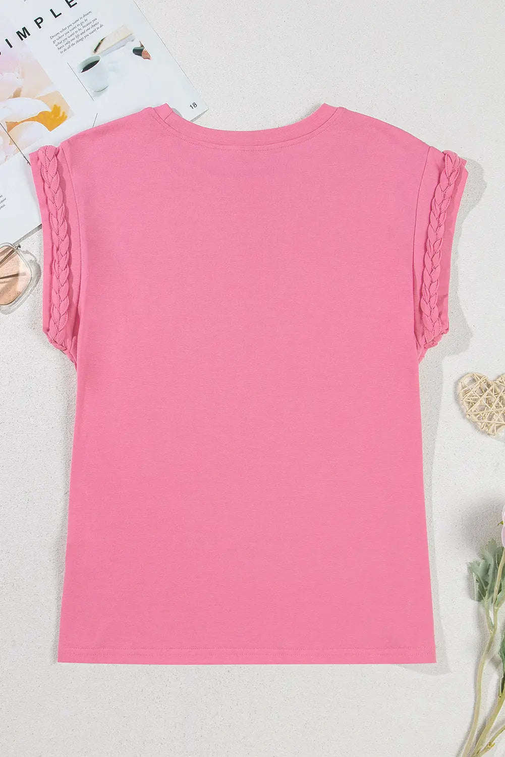 Anika Braided Cap Sleeve Crew Neck Top Threaded Pear