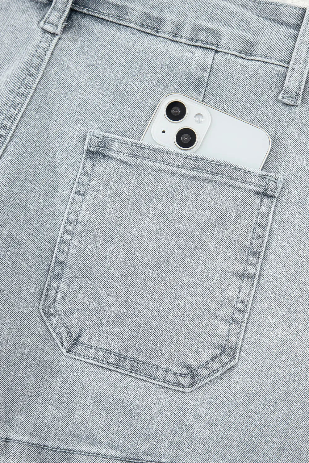 Scalloped Acid Wash High Waist Denim Shorts Threaded Pear