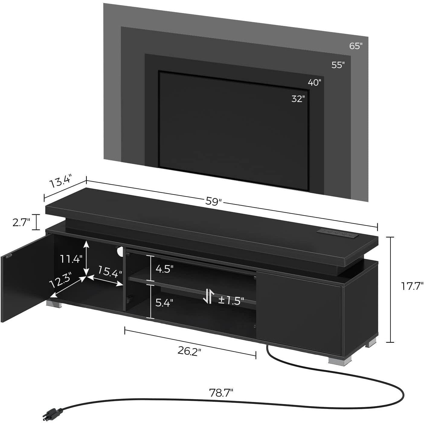 LED TV Stand With Power Outlet And Storage Cabinet