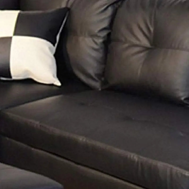 Black Faux Leather Sectional Sofa Set With Ottoman ShipItFurniture