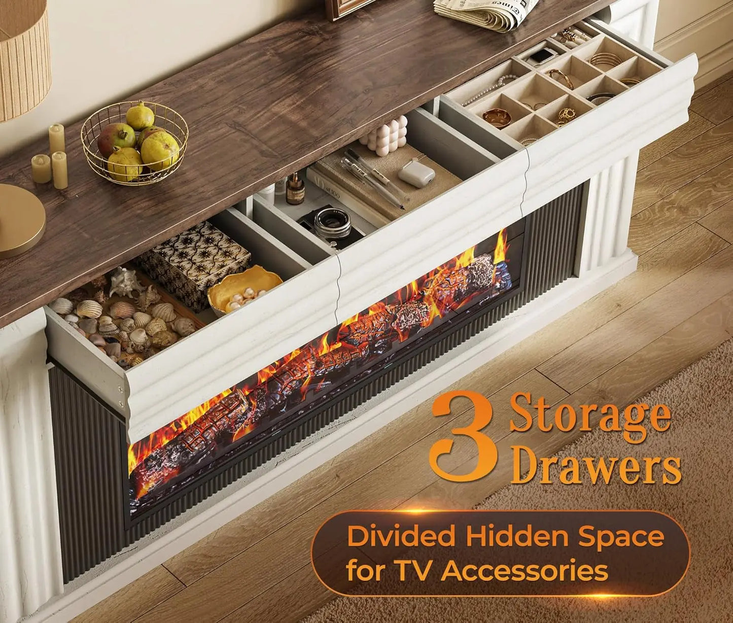 SeventyInch Distressed White Electric Fireplace TV Console ShipItFurniture