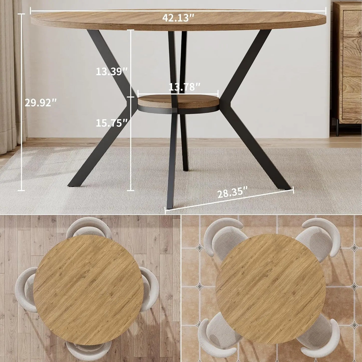 42 Inch Round Farmhouse Dining Table With Compact Storage ShipItFurniture