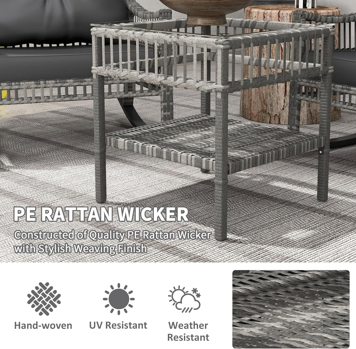 Wicker Outdoor Rocking Chair Set with Storage Table ShipItFurniture